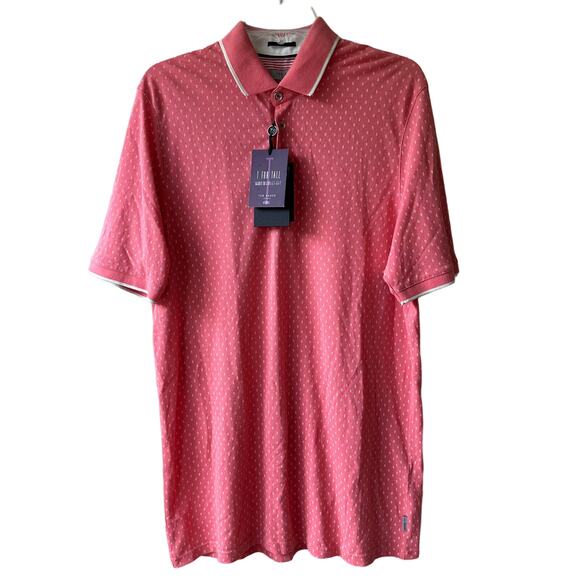 NEW Ted Baker London Golf Polo Modal Cotton Salmon Circle Pattern ST Tall Resort - Picture 1 of 13